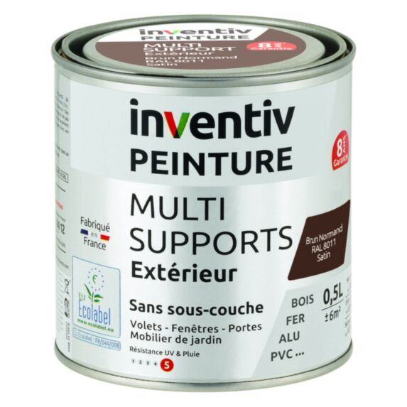 Peinture Extérieure Bois Fer Plastique Brun Normand Satiné 0,5L - INVENTIV
