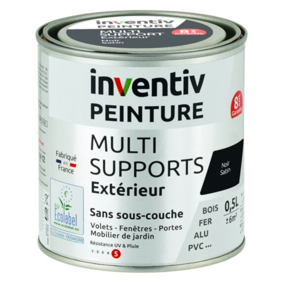 Peinture Extérieure Bois Fer Plastique Noir Satiné 0,5L - INVENTIV