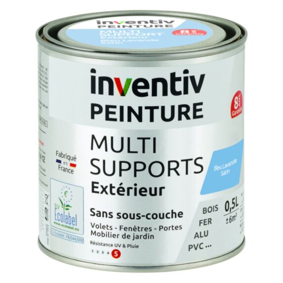 Peinture Extérieure Bois Fer Plastique Bleu Lavande Satiné 0,5L - INVENTIV