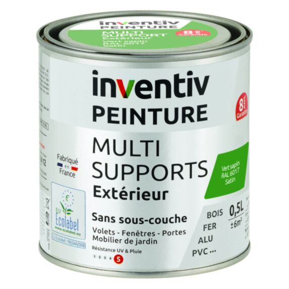 Peinture Extérieure Bois Fer Plastique Vert Sapin Satiné 0,5L - INVENTIV