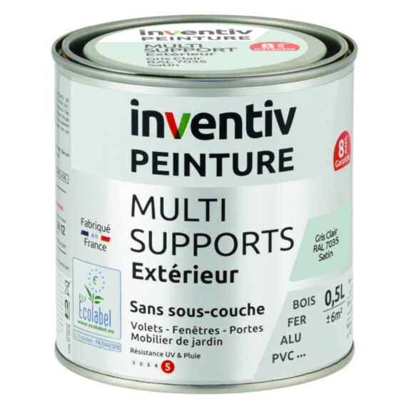 Peinture Extérieure Bois Fer Plastique Gris Clair Satiné 0,5L - INVENTIV