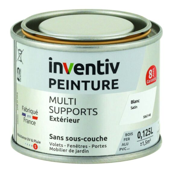 Peinture Extérieure Bois Fer Plastique Blanc Satiné 0,125L - INVENTIV