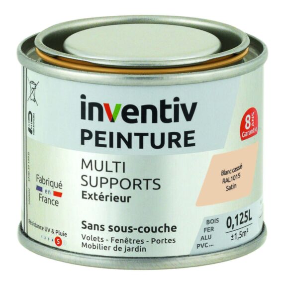 Peinture Extérieure Bois Fer Plastique Blanc Cassé Satiné 0,125L - INVENTIV