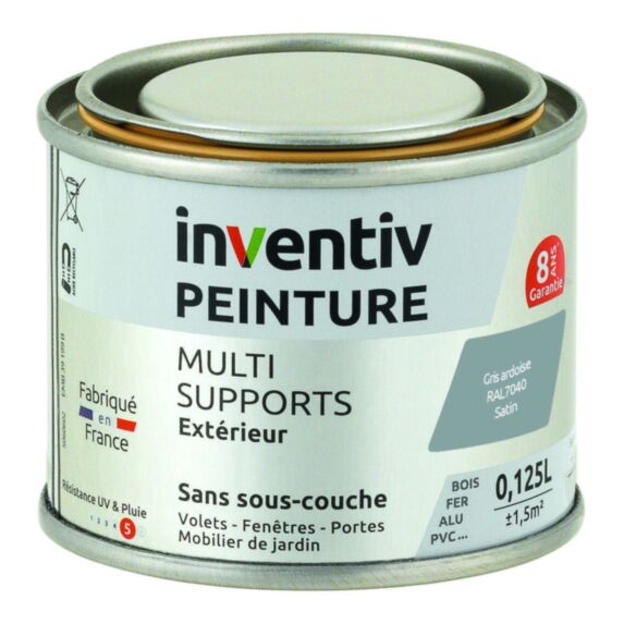 Peinture Extérieure Bois Fer Plastique Gris Ardoise Satiné 0,125L - INVENTIV