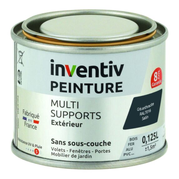 Peinture Extérieure Bois Fer Plastique Anthracite Satiné 0,125L - INVENTIV