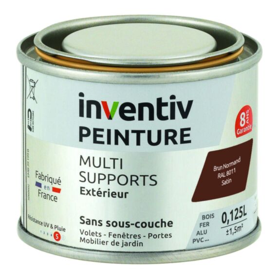 Peinture Extérieure Bois Fer Plastique Brun Normand Satiné 0,125L - INVENTIV