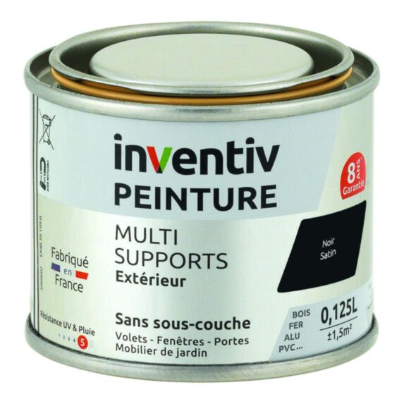 Peinture Extérieure Bois Fer Plastique Noir Satiné 0,125L - INVENTIV