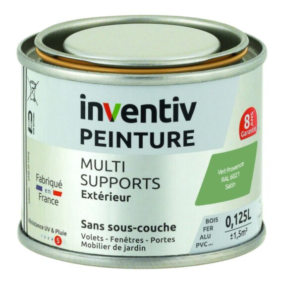 Peinture Extérieure Bois Fer Plastique Vert Provence Satiné 0,125L - INVENTIV