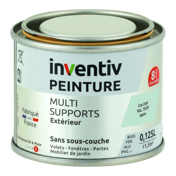 Peinture Extérieure Bois Fer Plastique Gris Clair Satiné 0,125L - INVENTIV