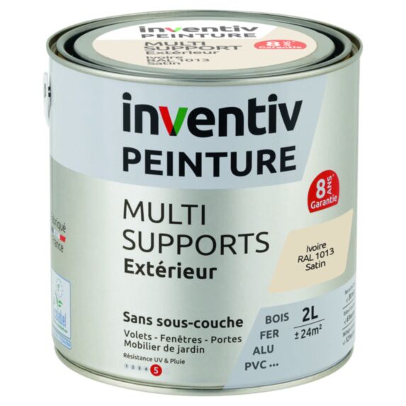 Peinture Extérieure Bois Fer Plastique Blanc Cassé Satiné 2L - INVENTIV