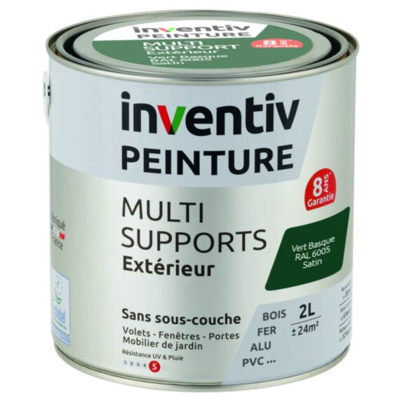 Peinture Extérieure Bois Fer Plastique Vert Basque Satiné 2L - INVENTIV