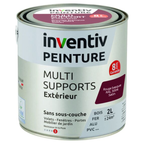 Peinture Extérieure Bois Fer Plastique Rouge Basque Satiné 2L - INVENTIV