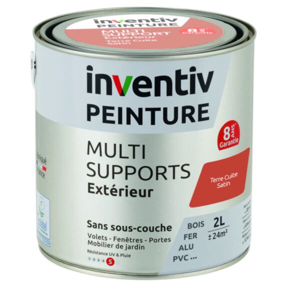 Peinture Extérieure Bois Fer Plastique Terre Cuite Satiné 2L - INVENTIV