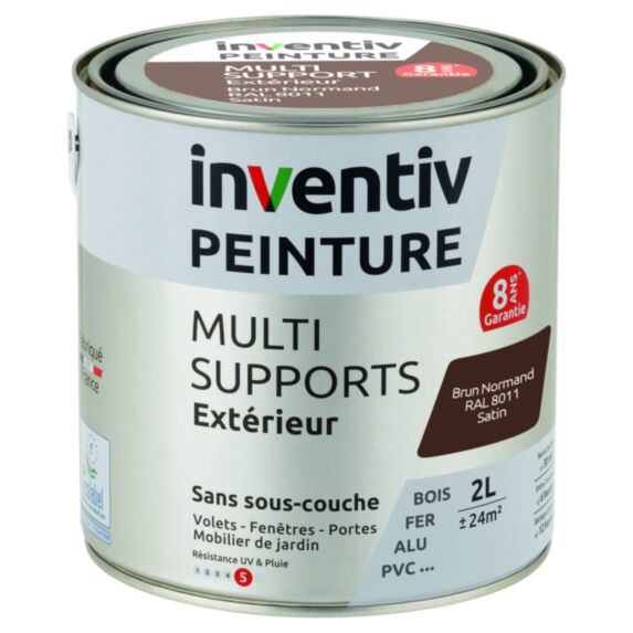 Peinture Extérieure Bois Fer Plastique Brun Normand Satiné 2L - INVENTIV