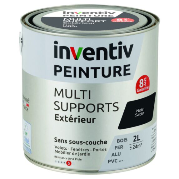 Peinture Extérieure Bois Fer Plastique Noir Satiné 2L - INVENTIV