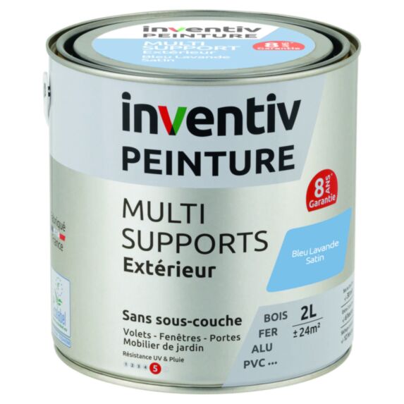 Peinture Extérieure Bois Fer Plastique Bleu Lavande Satiné 2L - INVENTIV
