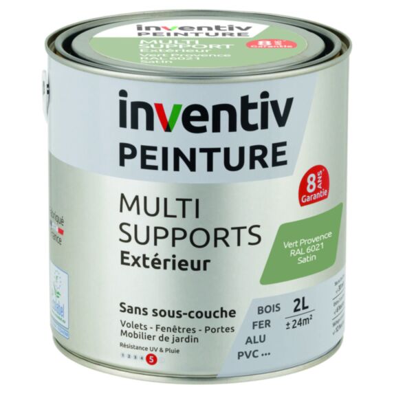 Peinture Extérieure Bois Fer Plastique Vert Provence Satiné 2L - INVENTIV