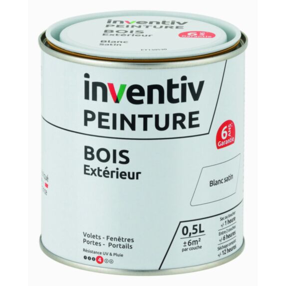 Peinture extérieure bois 6 ans blanc satin 0,5 L - INVENTIV