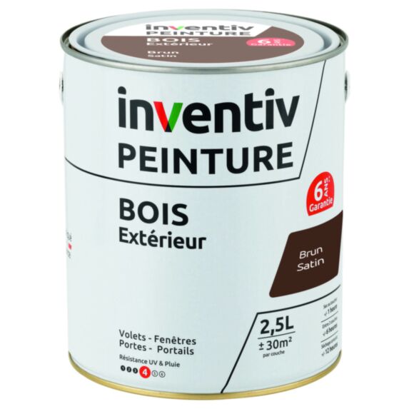 Peinture extérieure bois 6 ans brun satin 2,5 L - INVENTIV