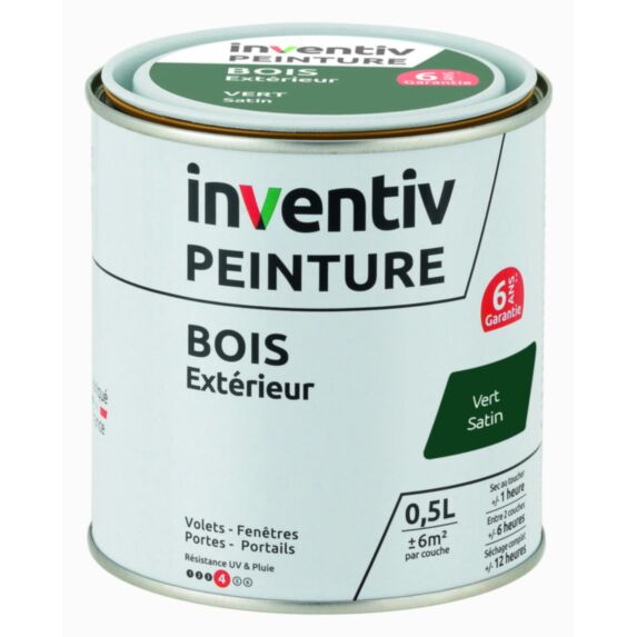 Peinture extérieure bois 6 ans vert satin 0,5 L - INVENTIV