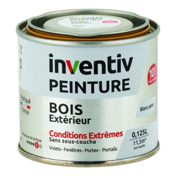 Peinture Extérieure Bois 10 ans Blanc Satin 0,125L - INVENTIV