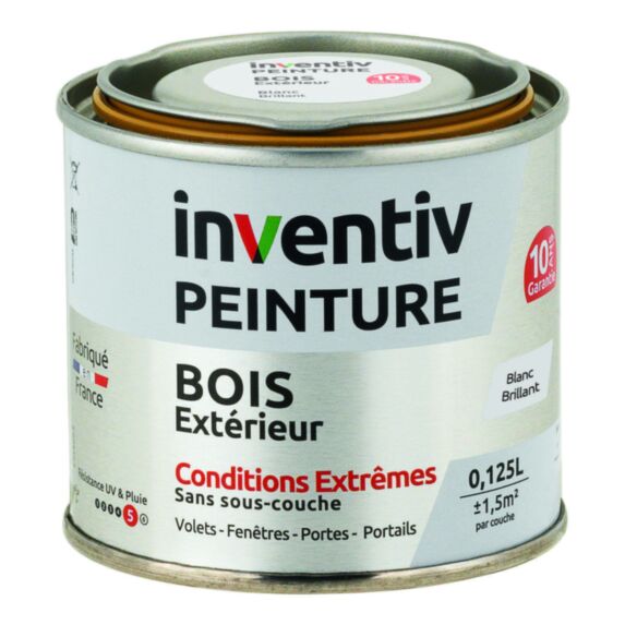 Peinture Extérieure Bois 10 ans Blanc Brillant 0,125L - INVENTIV