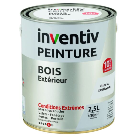 Peinture Extérieure Bois 10 ans Blanc Brillant 2,5L - INVENTIV