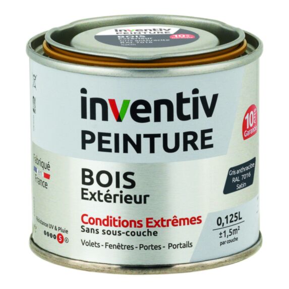 Peinture Extérieure Bois 10 ans Anthracite Satin 0,125L - INVENTIV