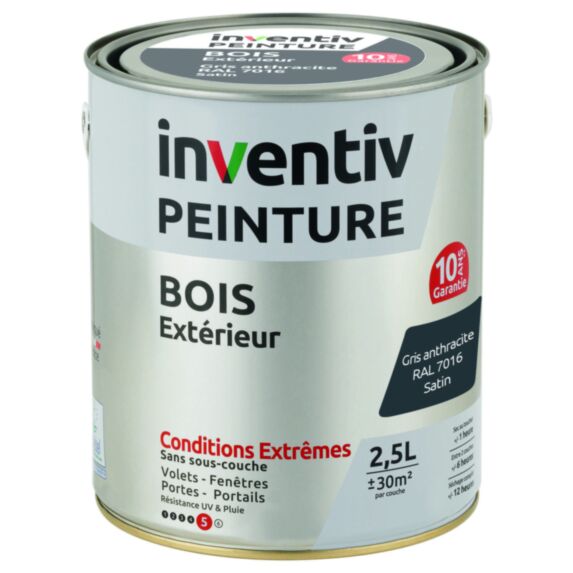 Peinture Extérieure Bois 10 ans Anthracite Satin 2,5L - INVENTIV