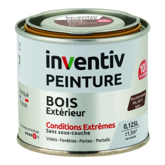 Peinture Extérieure Bois 10 ans Brun Normand Satin 0,125L - INVENTIV