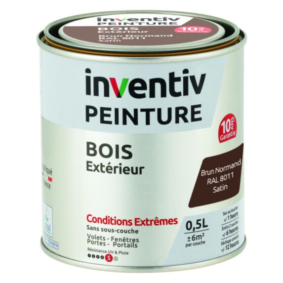 Peinture Extérieure Bois 10 ans Brun Normand Satin 0,5L - INVENTIV