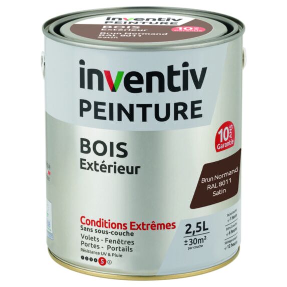 Peinture Extérieure Bois 10 ans Brun Normand Satin 2,5L - INVENTIV