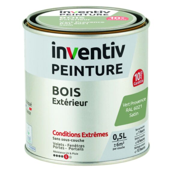 Peinture Extérieure Bois 10 ans Vert Provence Satin 0,5L - INVENTIV
