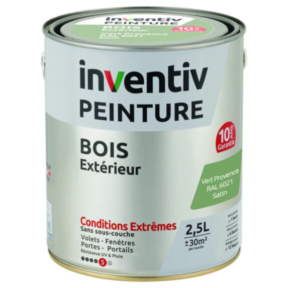 Peinture Extérieure Bois 10 ans Vert Provence Satin 2,5L - INVENTIV