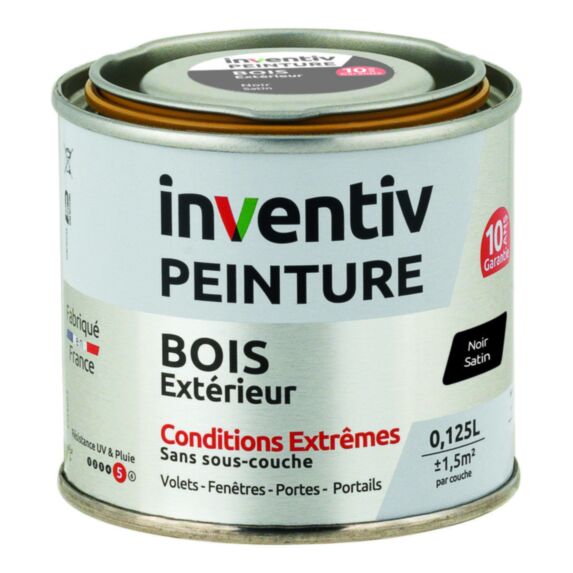 Peinture Extérieure Bois 10 ans Noir Satin 0,125L - INVENTIV