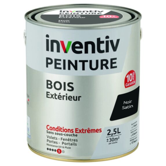 Peinture Extérieure Bois 10 ans Noir Satin 2,5L - INVENTIV