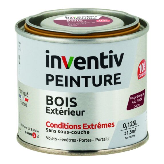 Peinture Extérieure Bois 10 ans Rouge Basque Satin 0,125L - INVENTIV