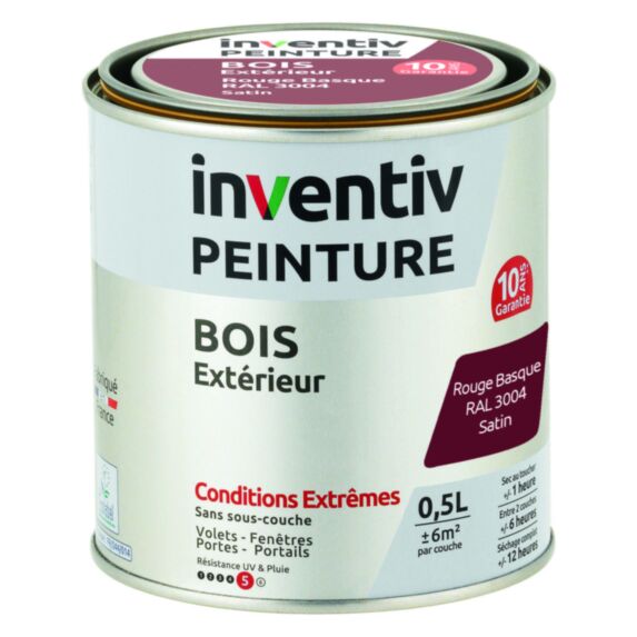 Peinture Extérieure Bois 10 ans Rouge Basque Satin 0,5L - INVENTIV