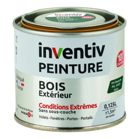 Peinture Extérieure Bois 10 ans Satin Vert Basque 0,125L - INVENTIV