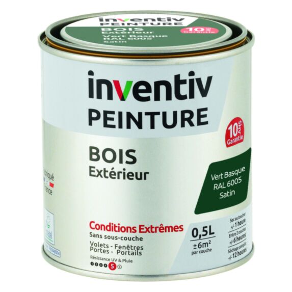 Peinture Extérieure Bois 10 ans Satin Vert Basque 0,5L - INVENTIV