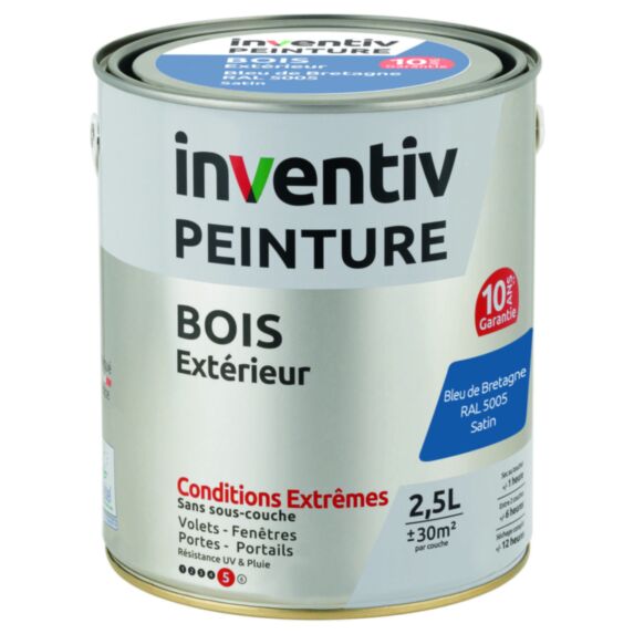 Peinture Extérieure Bois 10 ans Bleu De Bretagne Satin 2,5L - INVENTIV