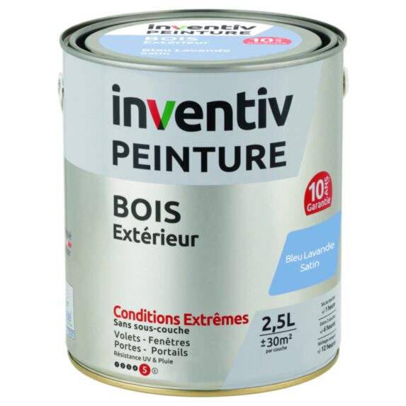 Peinture Extérieure Bois 10 ans Bleu Lavande Satin 2,5L - INVENTIV
