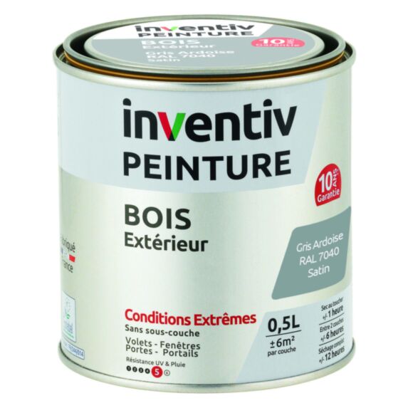 Peinture Extérieure Bois 10 ans Gris Ardoise Satin 0,5L - INVENTIV