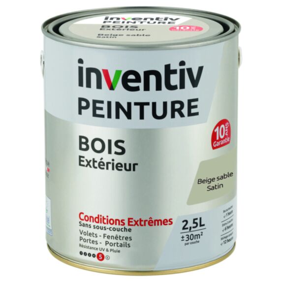 Peinture Extérieure Bois 10 ans Beige Sable Satin 2,5L - INVENTIV