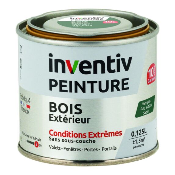 Peinture Extérieure Bois 10 ans Vert Pin Satin 0,125L - INVENTIV