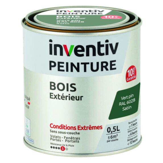Peinture Extérieure Bois 10 ans Vert Pin Satin 0,5L - INVENTIV