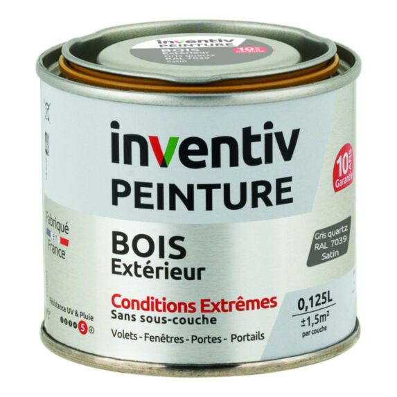 Peinture Extérieure Bois 10 ans Gris Quartz Satin 0,125L - INVENTIV