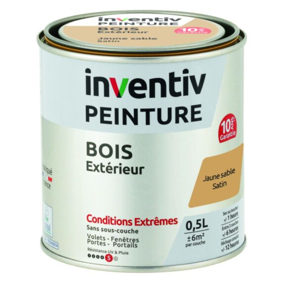 Peinture Extérieure Bois 10 ans Jaune Sable Satin 0,5L - INVENTIV