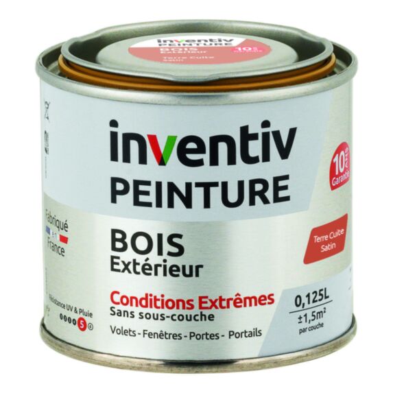 Peinture Extérieure Bois 10 ans Terre Cuite Satin 0,125L - INVENTIV