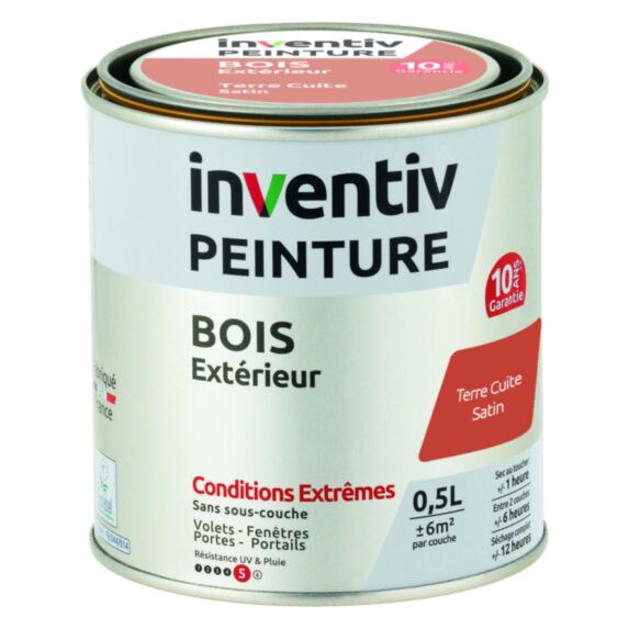 Peinture Extérieure Bois 10 ans Terre Cuite Satin 0,5L - INVENTIV